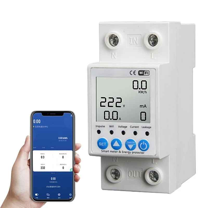 2P Tuya Wifi Intelligent Leakage Protecting Switch 63A Current Voltage Monitoring Circuit Breaker Timer Power Meter Durable