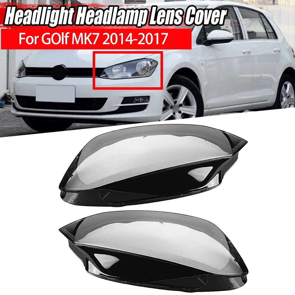 For Golf MK7 2014 2015 2016 2017 Left Headlight Shell Lamp Shade Transparent Lens Cover Headlight Clear Cover