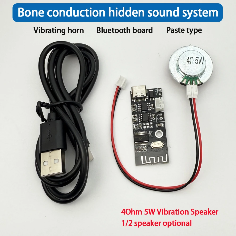 

4Ohm 5W diy hidden bone conduction Vibration Speaker with bluetooth board Paste type speaker with Type-C power cable