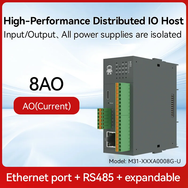 Remote IO Gedistribueerde IO NIEUWE Versie M31-AFAX4440G-U DI/DO/AO/AI RS485 RJ45 Modbus Met Uitbreidingsmodule CDEBYTE PNP NPN DIP