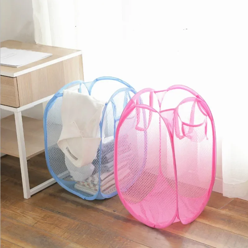 1Pc Folding Laundry Basket Foldable Stand Dirty Clothes and Toy Storage Box Polyester Organizer Clothes Household Storage Tool