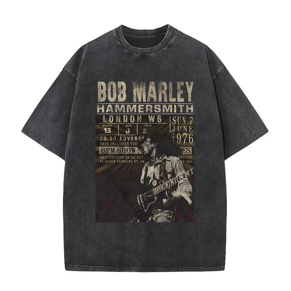 Washed Vintage Reggae Bob Marley Rastaman Vibration Graphic T-shirts Men Women Casual Cotton Retro T Shirts Male 90s Streetwear