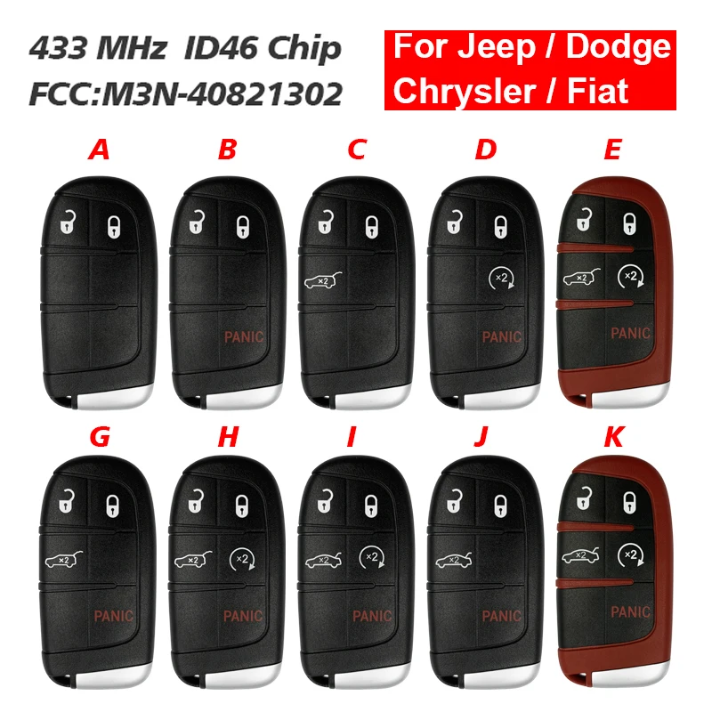 

2/3/4/5 Buttons smart Remote key For Jeep Dodge Chrysler ID46 434MHZ FCC ID :M3N40821302 Multi-function Programming Key