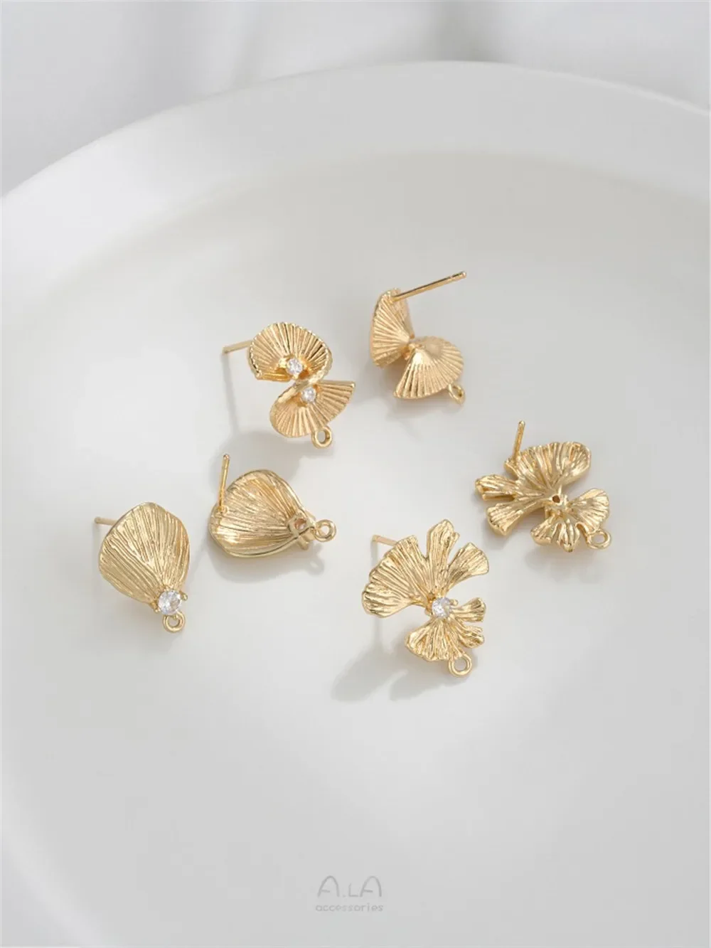 

925 Silver Needle 14K Gold Ginkgo Garden Fan-shaped Earrings with Rings Diy Hand Earring Accessories E364