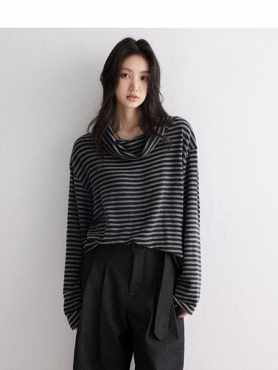 

Женская комфортная футболка CHACHASTU с длинным рукавом, в полоску, свободного кроя, с эффектом стройности, черная