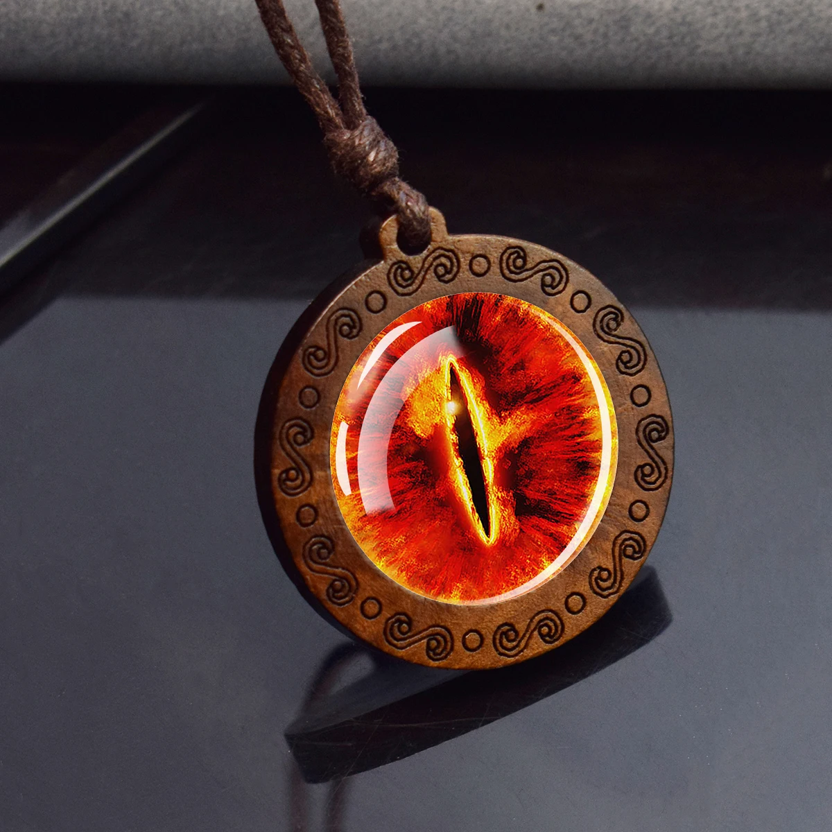 Sauron Eye Necklace Evil Eyes Glass Wooden Pendant Necklace Wood Jewelry