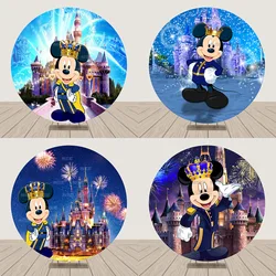 Round Royal Crown Mickey Backdrop Disney Castle Circle Stand Surface Banner Birthday Newborn Shower Background Decoration Props