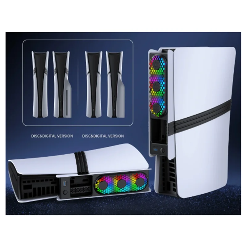 ABSQ-PS5 슬림/프로용 LED 조명 쿨링 팬 - 저소음, 고효율 냉각 시스템, 3단계 팬 속도 조절, USB 3.0 포트 탑재 PS5 쿨러