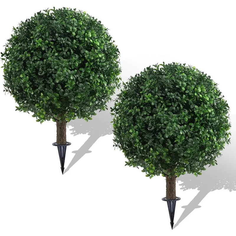 

Набор из 2 шариковых деревьев из искусственного самшита для улицы с шипами грунтовки, 22 дюйма, устойчивые к ультрафиолетовому излучению кустарники из искусственной зелени