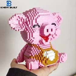 Knew Built Cute Pink Smile Pig Micro Mini Building Blocks Toy - Bringer of Good Mood and Fortune Bricks Deco at Home Office Gift