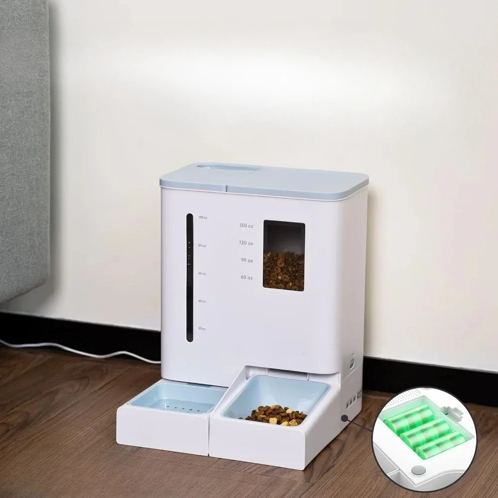 

5G/2.4GHz WiFi Automatic Feeder and Waterer Set for Pets, 300 oz Large Capacity for 2 Weeks,Two-Way Power Supply Food dispenser