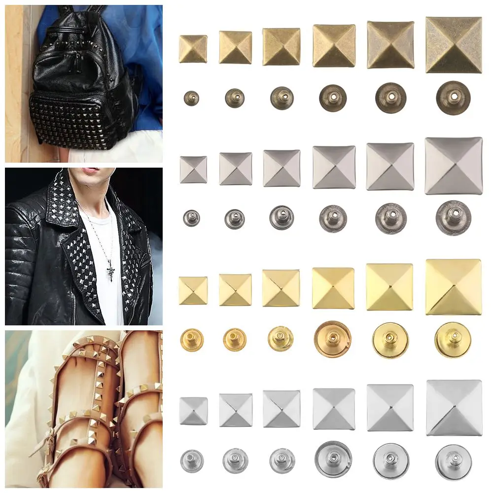 50Sets Fashion Garment Aceessories Shoes Bag Decor Fix Studs Metal Spikes Cloth Button Square Rivets