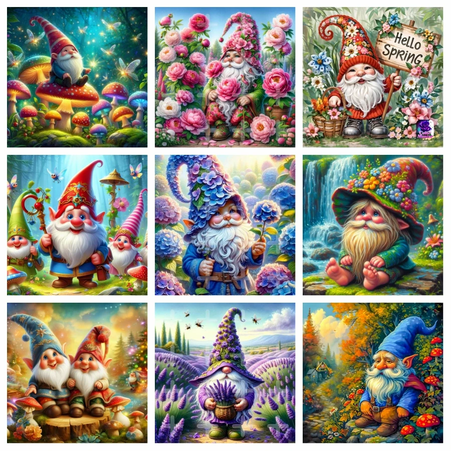 Fantasy Flowers Gnome With Mushroom AB Drills Diamond Painting 5d Diy Cute Forest Dwarf Elf Cross Stitch Mosaic Home Decor Gift