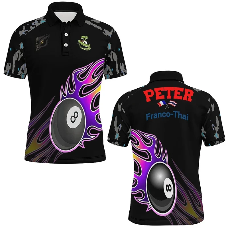 3D Funny Billiards Sportswear Polo Shirts For Men Summer Men\'s Billiard Gym Tops Streetwear Short Sleeve Lapel Oversized Tees