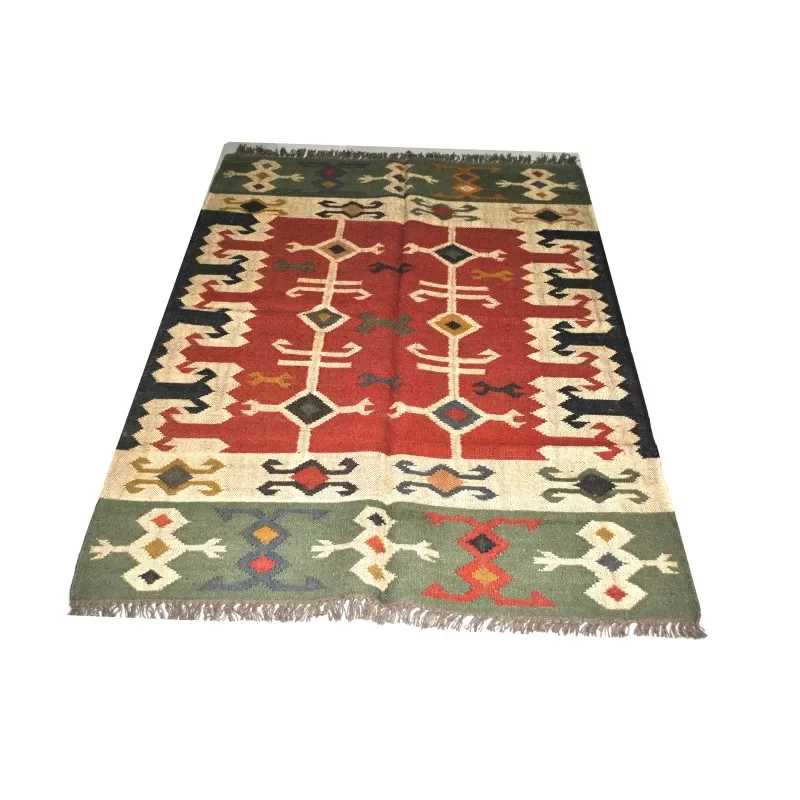 

Rug Turkish Kilim Dhurrie Jute Wool Rug Afghan Area Rug Hand Woven Vintage