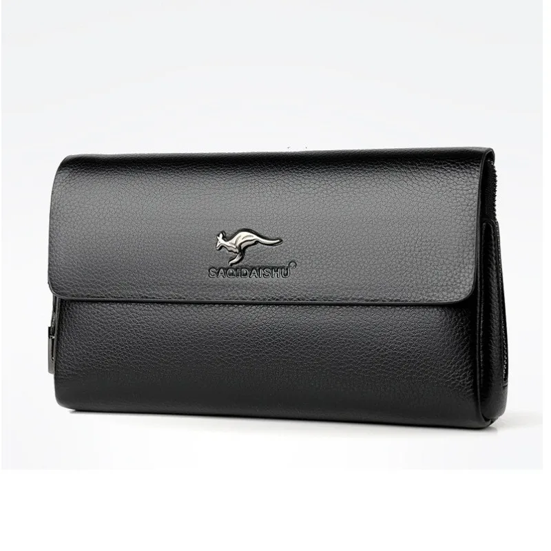 Men's Long PU Leather Business Wallet Casual Clutch Handbag with Buckle Zipper Mobile Phone Holder & Money Organizer Fashion Acc