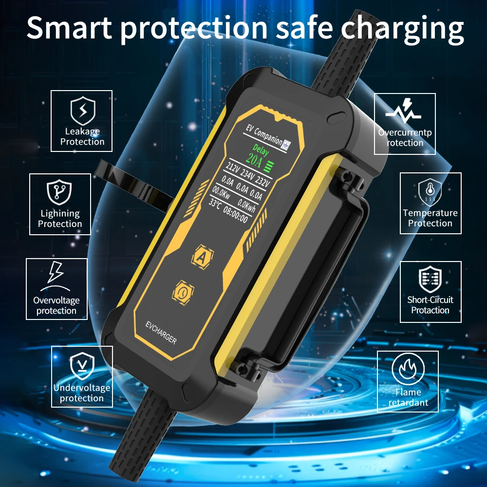 Unirise 32A NACS EV cargador portátil para 3,5 kW/7 kW Tesla caja de carga de coche enchufe de la UE cargador de coche eléctrico para Tesla modelo Y/3/X/S