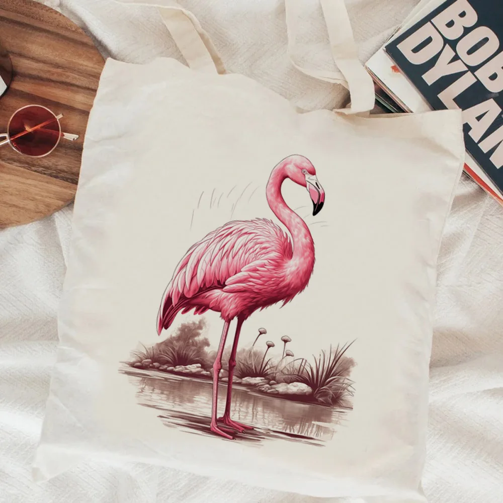 Flamingo shopping bag canvas handbag grocery reusable bolsa recycle bag bag reciclaje fabric woven net grab