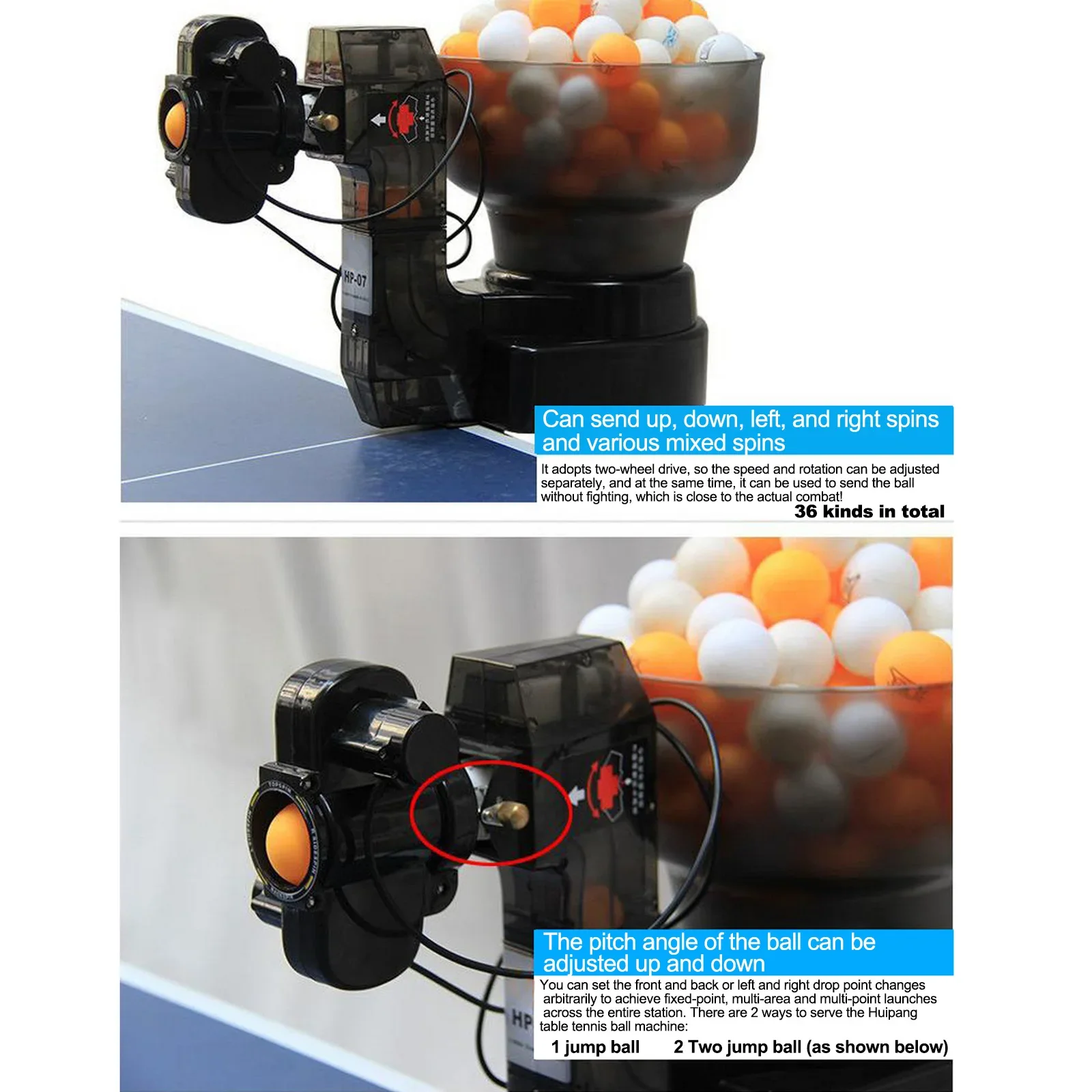 HP-07 Table Tennis Robot Trainer Ping Pong Ball Launcher Machine Automatic Multi Modes Table Tennis Balls Training Device