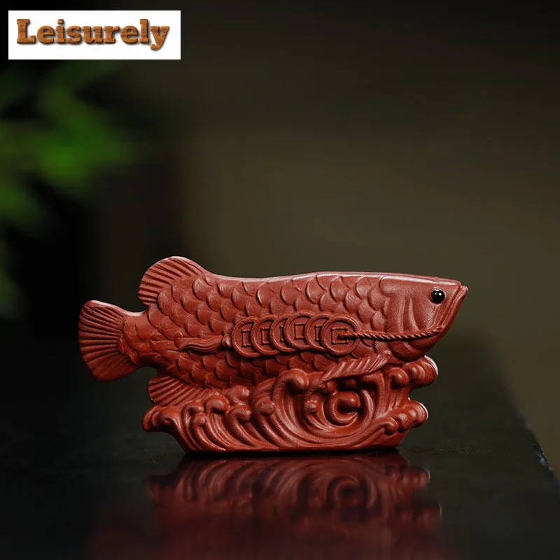 

Boutique Purple Clay Tea Pet Golden Dragon Fish Model Tea Figurine Ornaments Handmade Sculpture Crafts Home Teaware Decoration