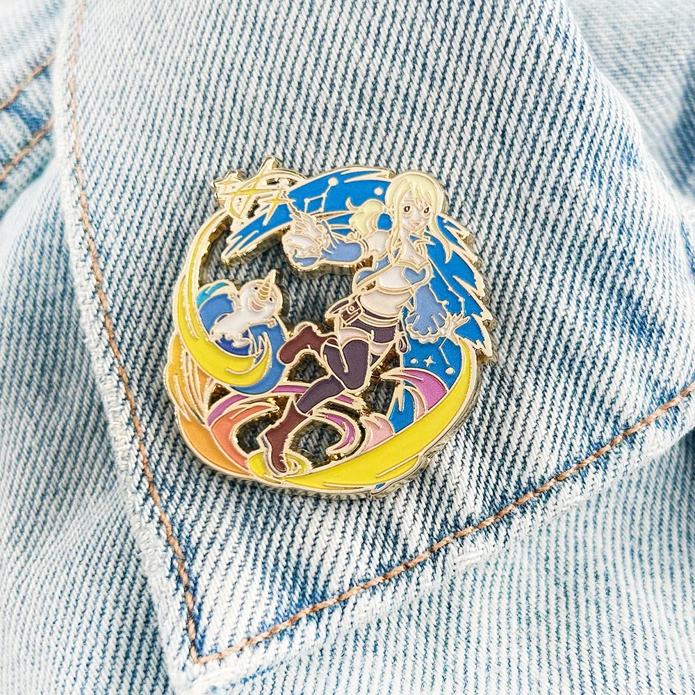 Fairy Tail-Lucy Heartfilia & Nikora Hard Lapel Pin Anime Brooch Universal Warriors Pin Anime Peripheral Gifts
