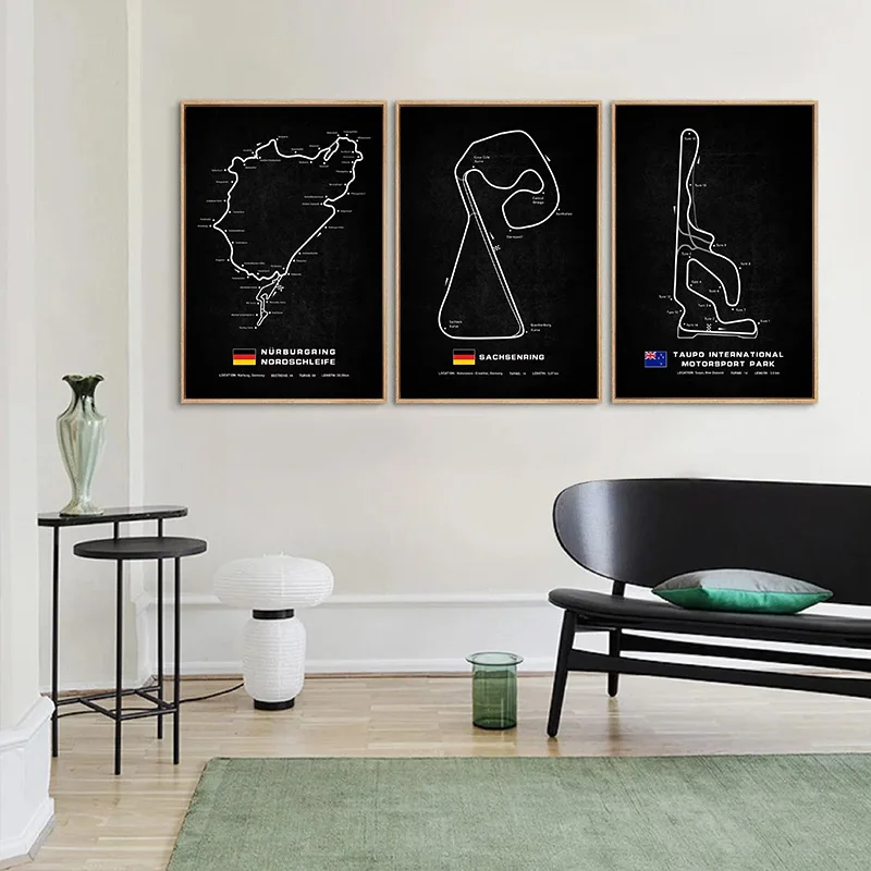 Modern World Racing Circuits Poster Prints Nurburgring Sarthe Nordschleife Canvas Painting Wall Art Picture Room Garage Decor