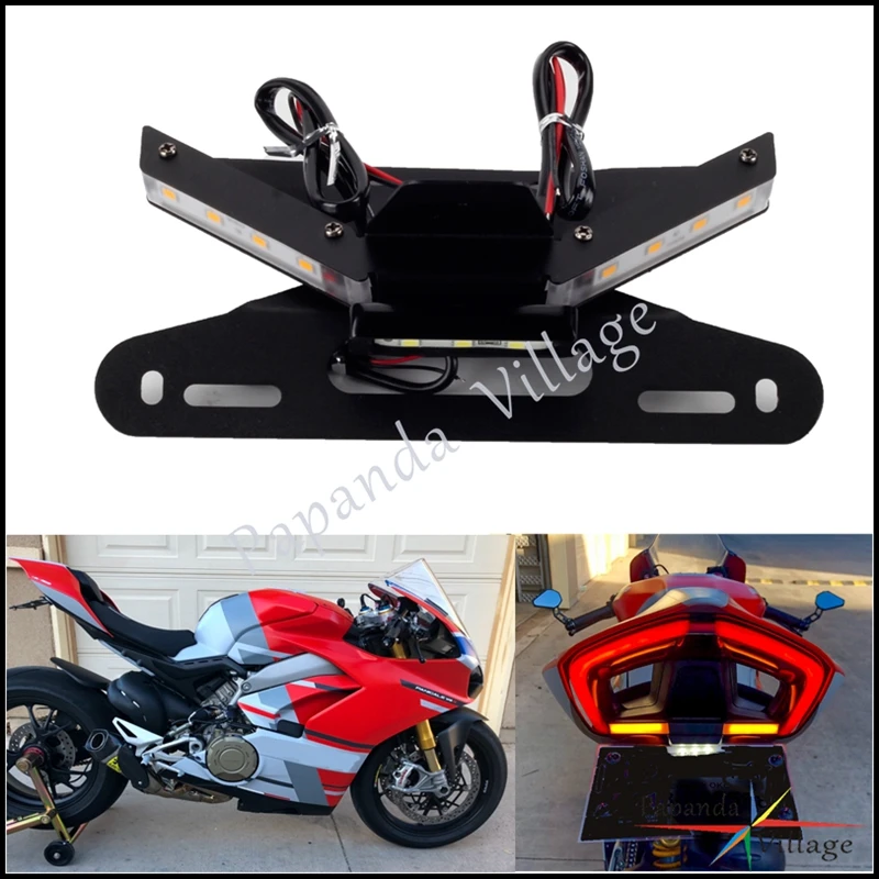 Motorcycle Registration Plate Holder Bracket Tail Tidy w/ LED Light For Ducati Panigale V4/S/R Streetfighter V4/S V2 2018-2022