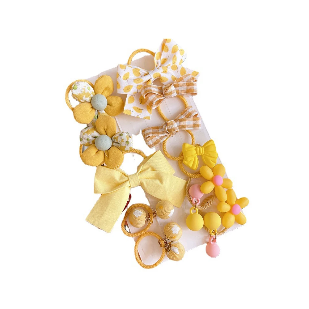 [10-Piece Set] Children\'s Rubber Band Elastic Good Flower Baby Hair Ring Little Girl Mesh Bow Head Rope Wholesale