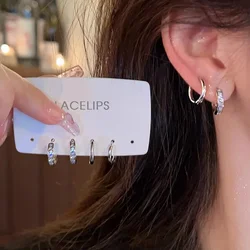 4Pcs/set Zircon Hoop Earrings for Women Egirl Y2K Stainless Steel Aesthetic Crystal Earring Cool Daily Wear Jewelry Gifts New