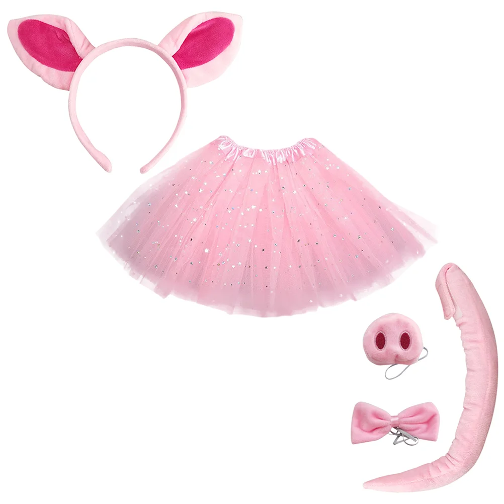 

1 Set Pig Ears Headband Cosplay Tail Prop Children Dress-up Pig Nose Bowtie Tutu Skirt pig ears costume