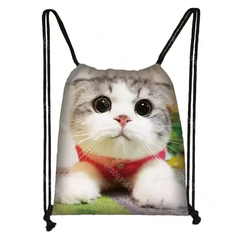 Cute Animal Cat Print Drawstring Bag Women Cat and Natural Travel Bags Girls Backpack Storage Bag Travel Shoe Bags Kids Bookbag