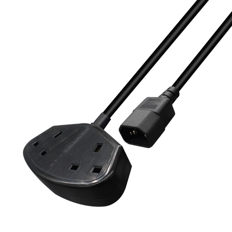 Black Power Adapters C14 to 2x UK BS1363 Power Adapters Cable for PC Notebook