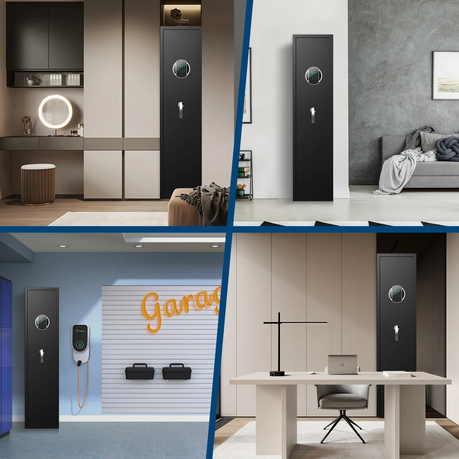 Kavey Quick Access 5 Rifle Gun Safe with Silent Mode and 2 Adjustable Shelves, Gun Cabinet with 3 Adjustable Gun Slots