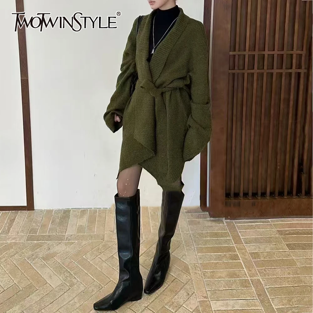 

TWOTWINSTYLE Solid Spliced Lace Up Korean Jacket Female Lapel Long Sleeve Loose Casual Lazy Women's Jackets Autumn Fashion New