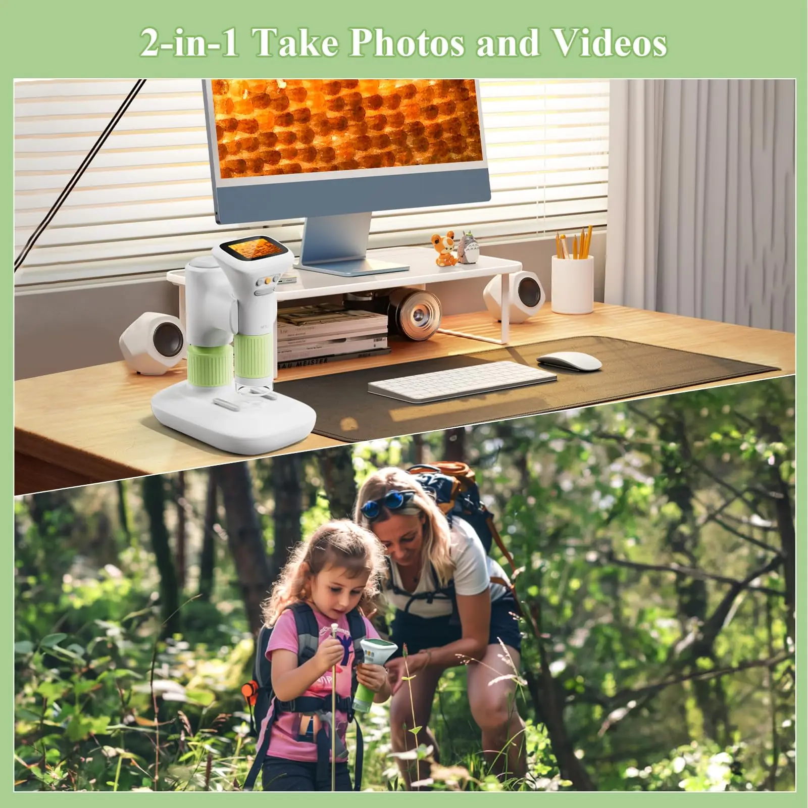 M&G Microscope for Kids, 1000X Portable Handheld Microscope with Base, 2" HD Screen Pocket Microscope with USB, Support Camera