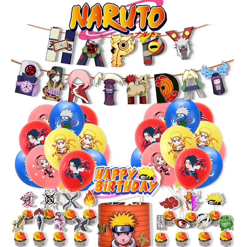 Fiesta temática de NARUTO, accesorio de decoración de Festival de Carnaval, pancartas de cumpleaños, insertos de pastel de globos, figura de Anime 2D, fiesta de Navidad para niños