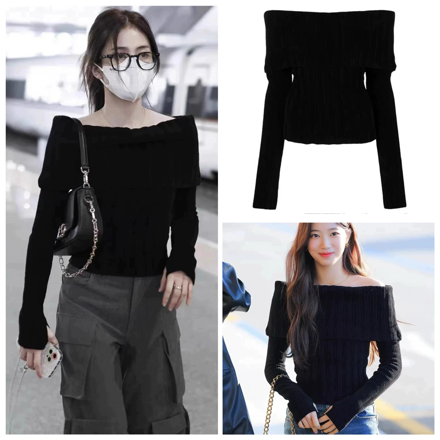 

Jacquemua вязаный свитер на одно плечо женский Sle Commute Faion корейская версия Slim Fit Long Sve Pure Color