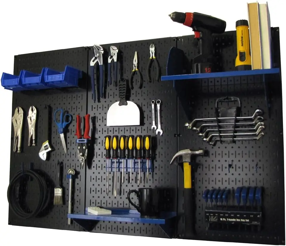 Pegboard Organizer Wall Control 4 ft. Metal Pegboard Standard Tool Storage Kit with Black Toolboard and Blue Accessories