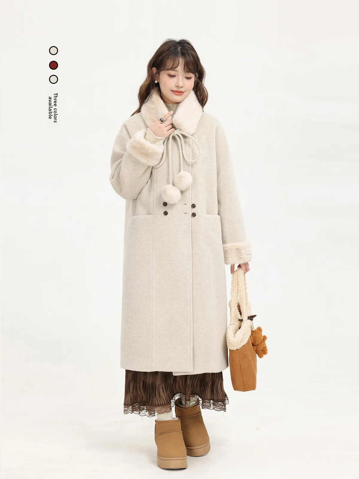 

Korean Sle Women's Thiened Woolen Coat Winter Warm Long Jaet Double Breasted Straight Cut Regular Sve Long Coat