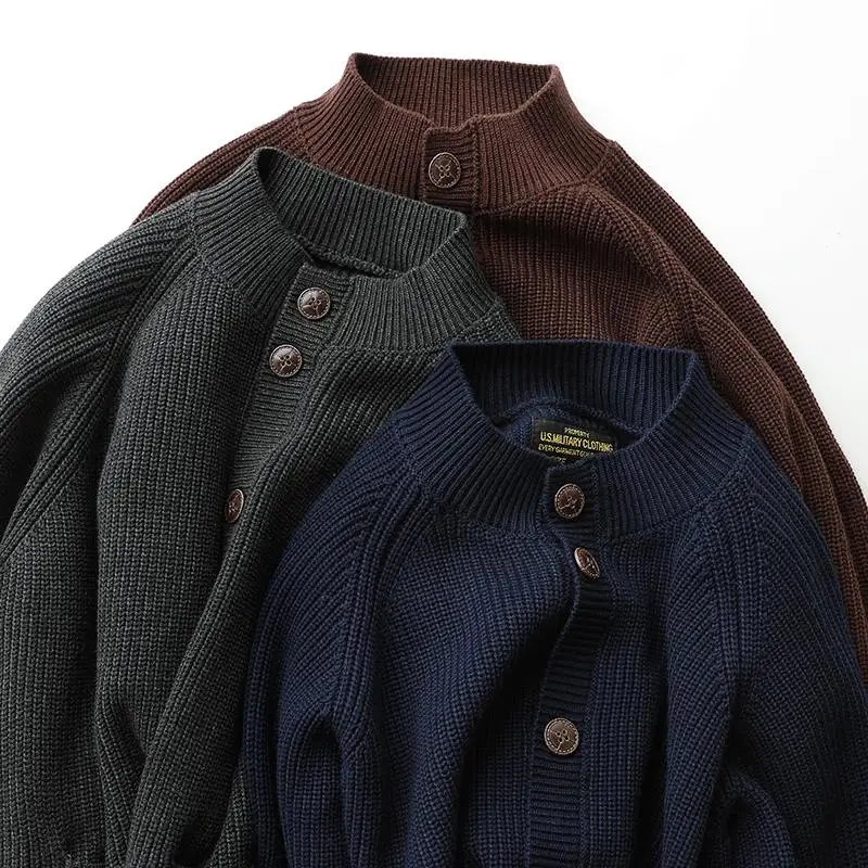 

Loose Fit Knitted Wool Blend Sweater Men's Cardigan Coat Japanese Retro Sle Youthful Vitali Long Sve Stand Collar