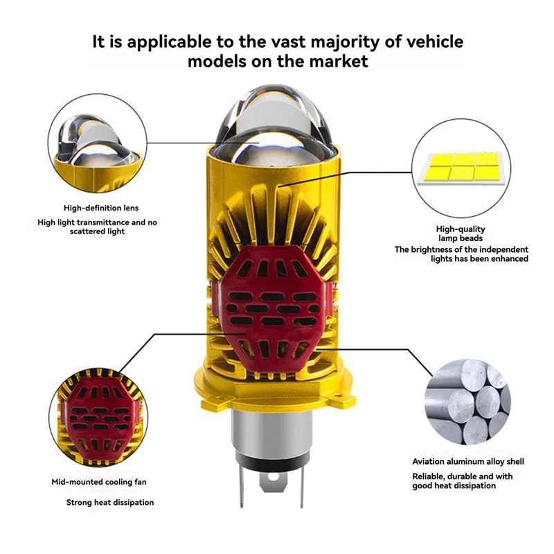 

2Pcs Car H4 LED Headlight Plug-In Light Dual Lens For Car Motorbike Integrated High Bean & Low