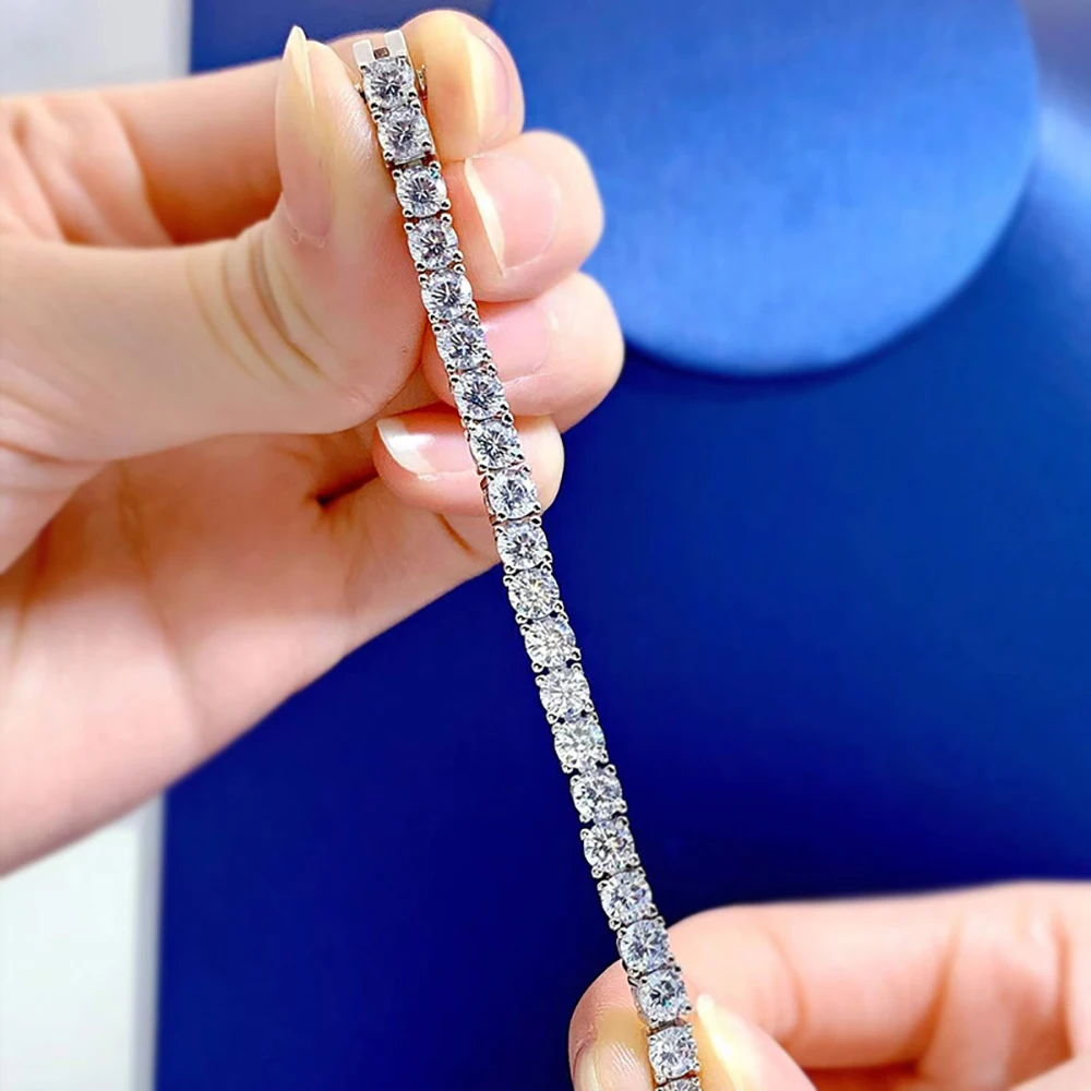 Luxury 100% 925เงินสเตอร์ลิง4มม.คาร์บอนสร้อยข้อมือเพชรผู้หญิง Charms Party เครื่องประดับวันเกิดของขวัญ16-18ซม.