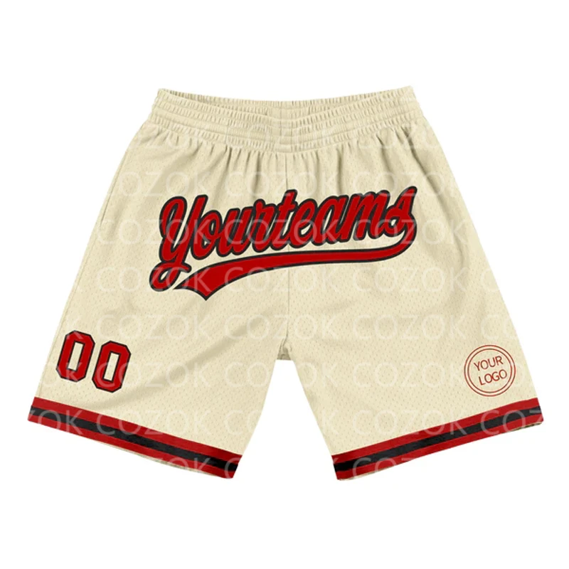 Benutzer definierte cremefarbene authentische Basketball-Shorts 3D-gedruckte Herren-Shorts Ihr Name Mumber schnell trocknende Strands horts