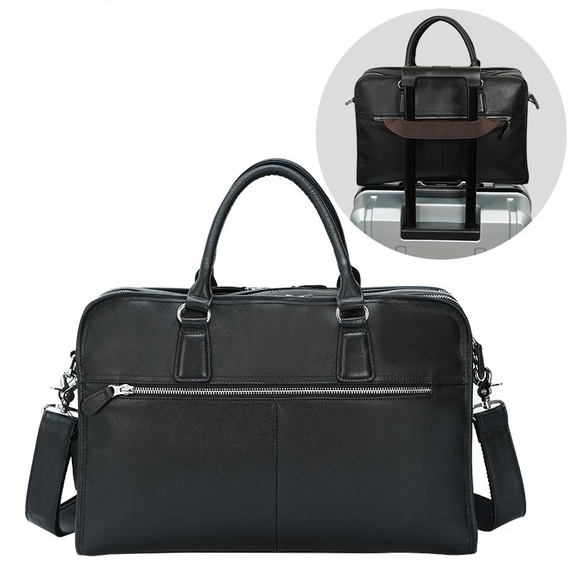 Мужской портфель из воловьей кожи, кожаная сумка, роскошная ретро 17-дюймовая сумка для ноутбука для мужчин, кожаная сумка через плечо Crazy Horse