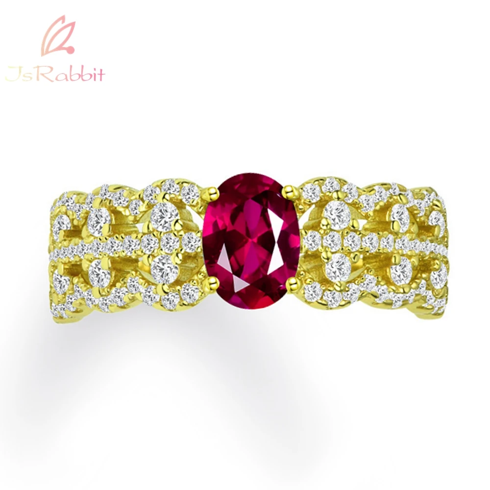 IsRabbit 18K Gold Plated 5*7MM Ruby Emerald Sapphire Gemstone Ring for Women Gift 925 Sterling Silver Fine Jewelry Drop Shipping