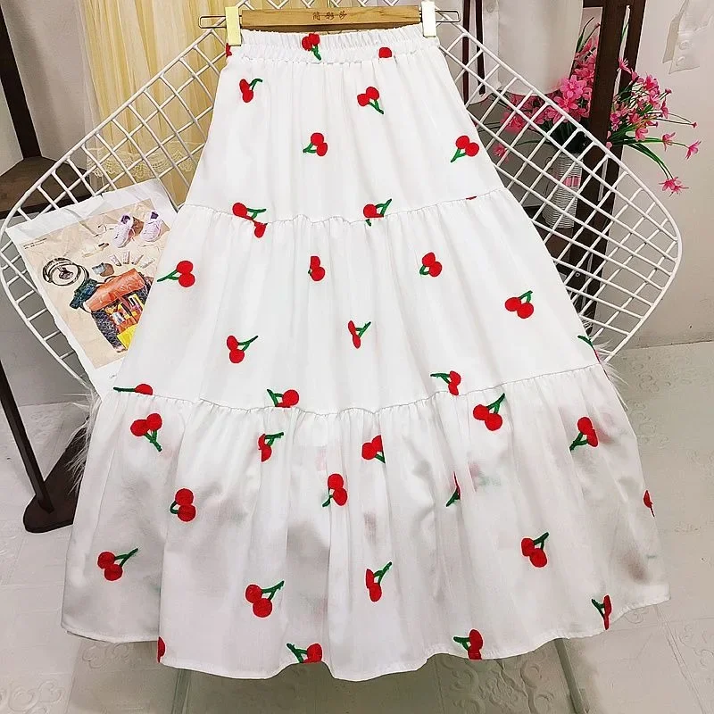 Summer Women Cherry Skirt Embroidered Strawberry Skirt New Pineapple Skirts Chic Cute Girls Cottagecore Dress New Fruit Dresses