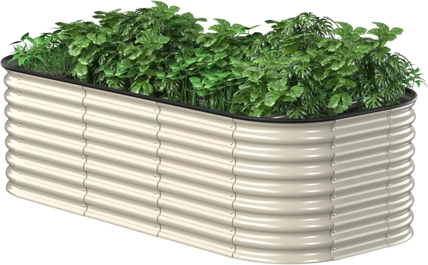 

9-in-1 Galvanized Raised Garden Bed, 6x3x2 FT Oval Planter Box with Support Rods, 24" H for Vegetables Herbs Flowers, Ivory