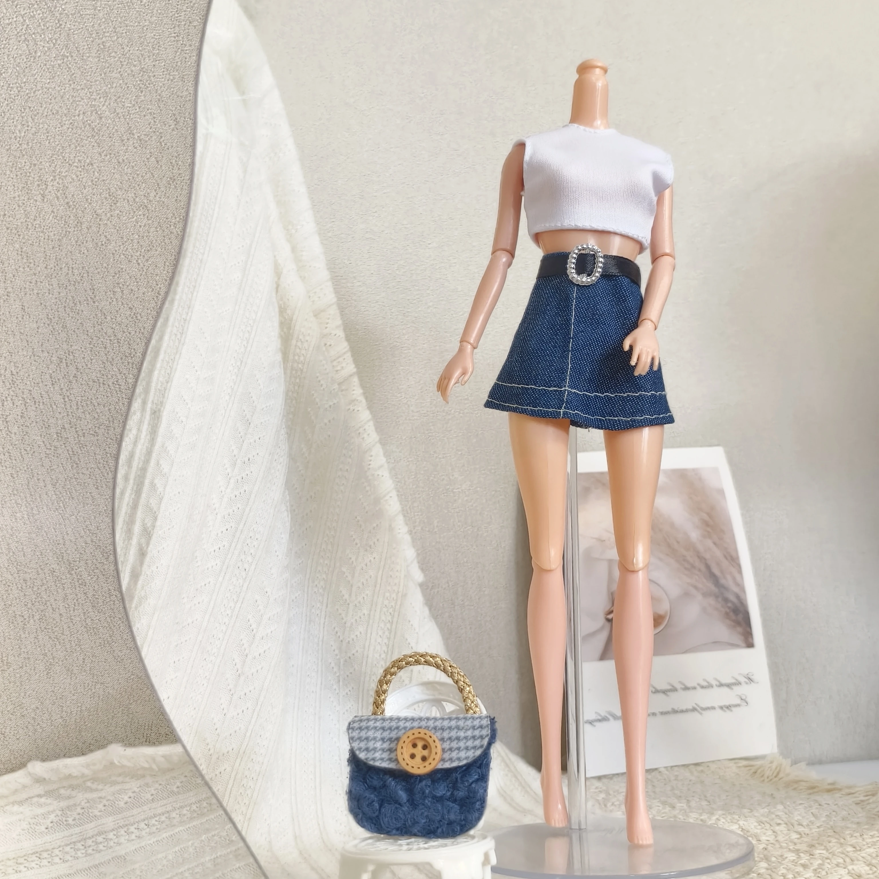 

Summer Casual Simple White Vest + Denim Short Skirt Set For 1/6 FR Supermodel Doll Daily Dress Up 30cm Doll Clothes Accessories