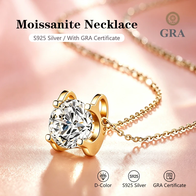Moissanit-Halskette 0,5ct 1ct 2ct Modischer Anhänger aus S925 Silber mit GRA-Zertifikat, Perfekt als Hochzeits- oder Partygeschenk für Frauen – Detail 4