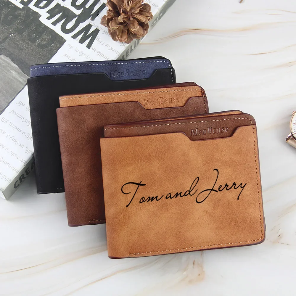 Small Slim Wallet Men Luxury Brand Designer Custom Engrave Name and Design Wallets Personalized Gift for Father Husband Him